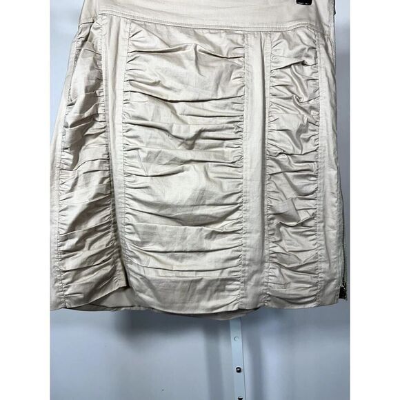 PURE AMICI Women's Ruched Side Zip Mini Cotton Blend Skirt Khaki Size Large - Picture 3 of 10
